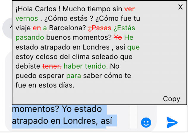 A picture showcasing the lingually.ai chrome extension providing immediate feedback on your grammar when using a foreign language.
